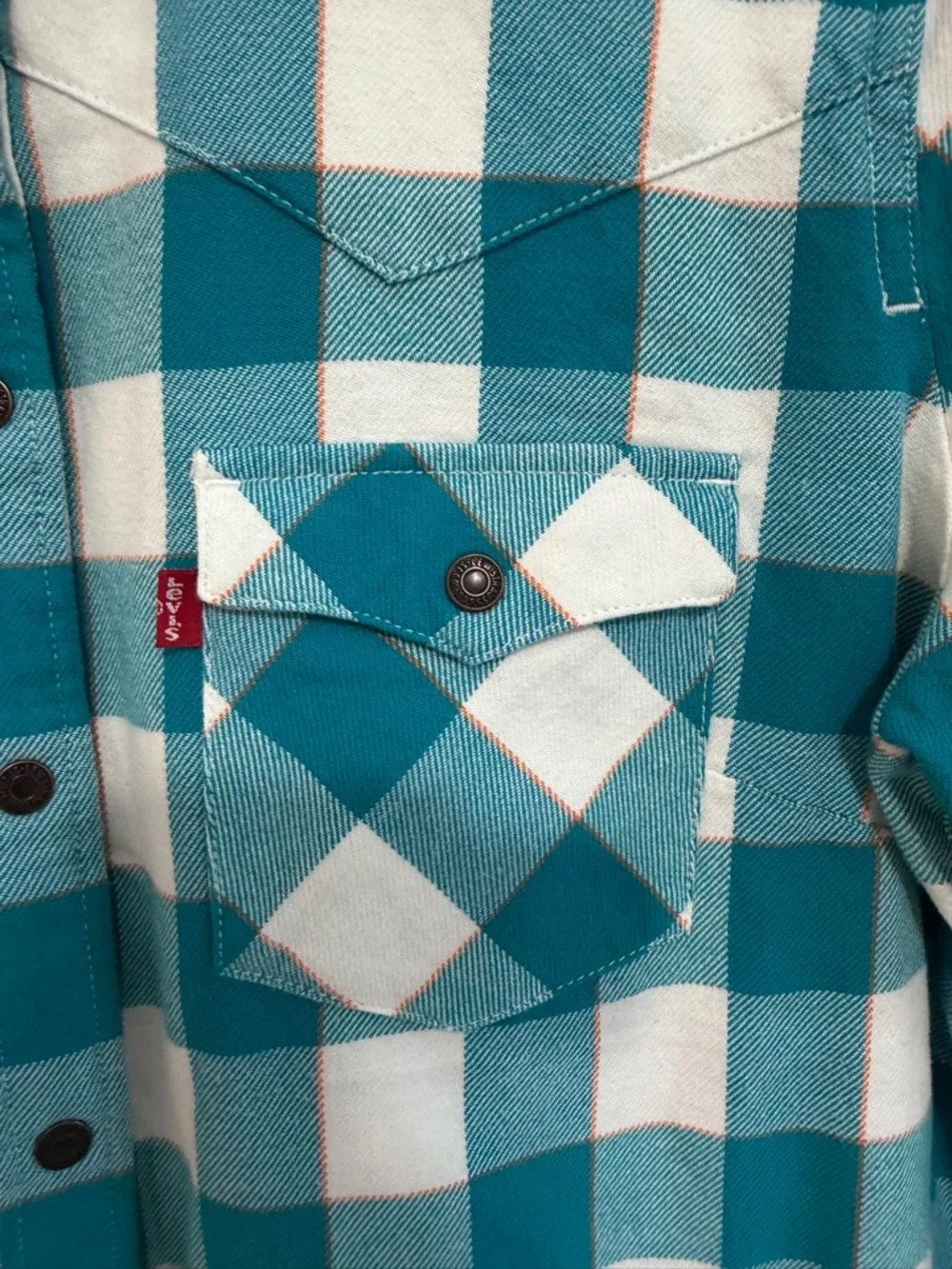 Levi’s NFL Miami Dolphins Flannel Shirt Men’s L Teal Plaid Button Down